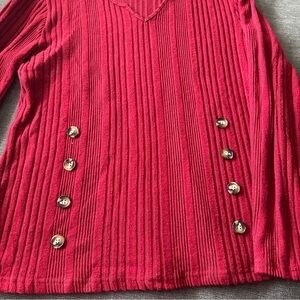 Red Ribbed Lightweight Sweater with Button Accents Size XL